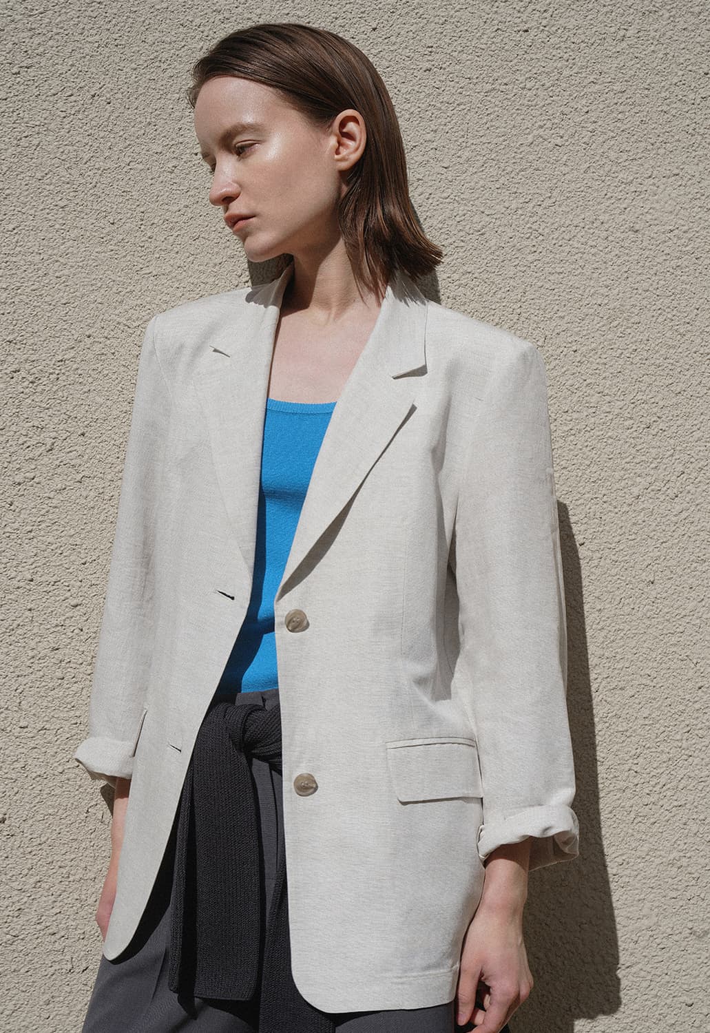 아뜰리에나인 나인 오트밀 보카시 린넨 카라 자켓 F 상품이미지4