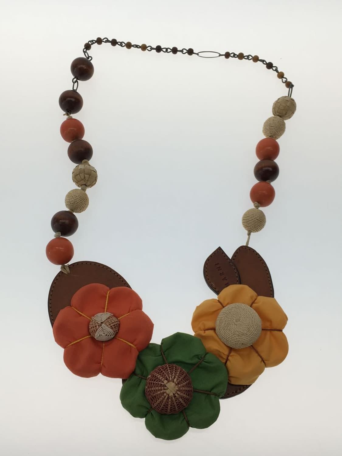 MARNI 마르니 아카이브 패브릭 플라워 아플리케 우드 비즈 목걸이 상품이미지4