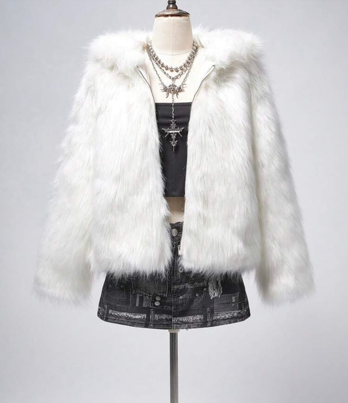 퍼자켓 후드 집업 화이트 갸루  상품이미지1