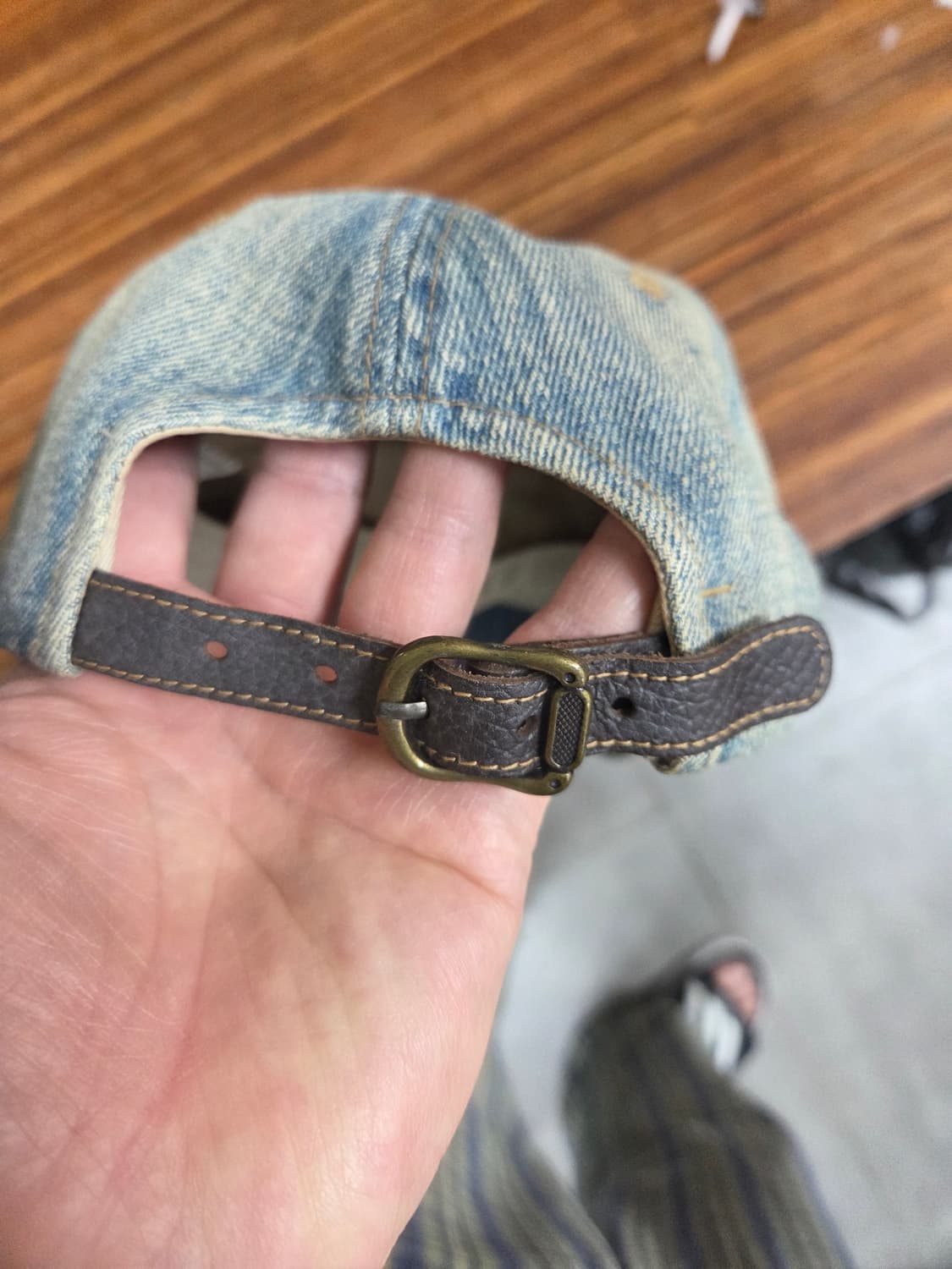 본더치 빈티지 가죽 스트랩 데님 모자 프리 상품이미지3