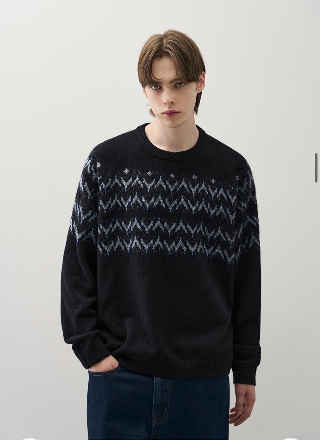 (XL) 드로우핏 울 헤어리 노르딕 크루넥 니트 BLACK 판매 상품이미지1