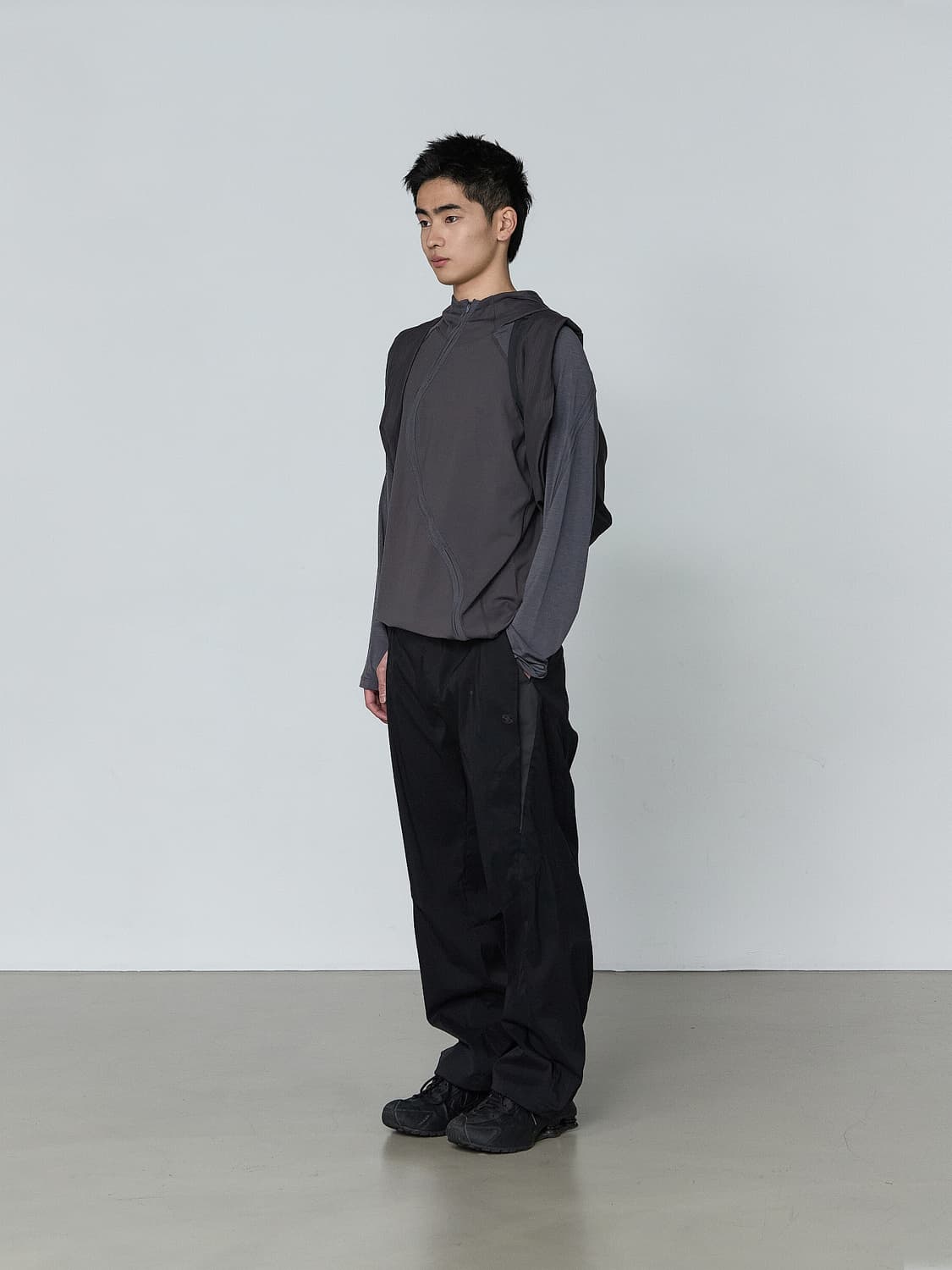 (2 3 4) 산산기어 웨이브 롱 슬리브 블루 차콜 새상품 상품이미지4