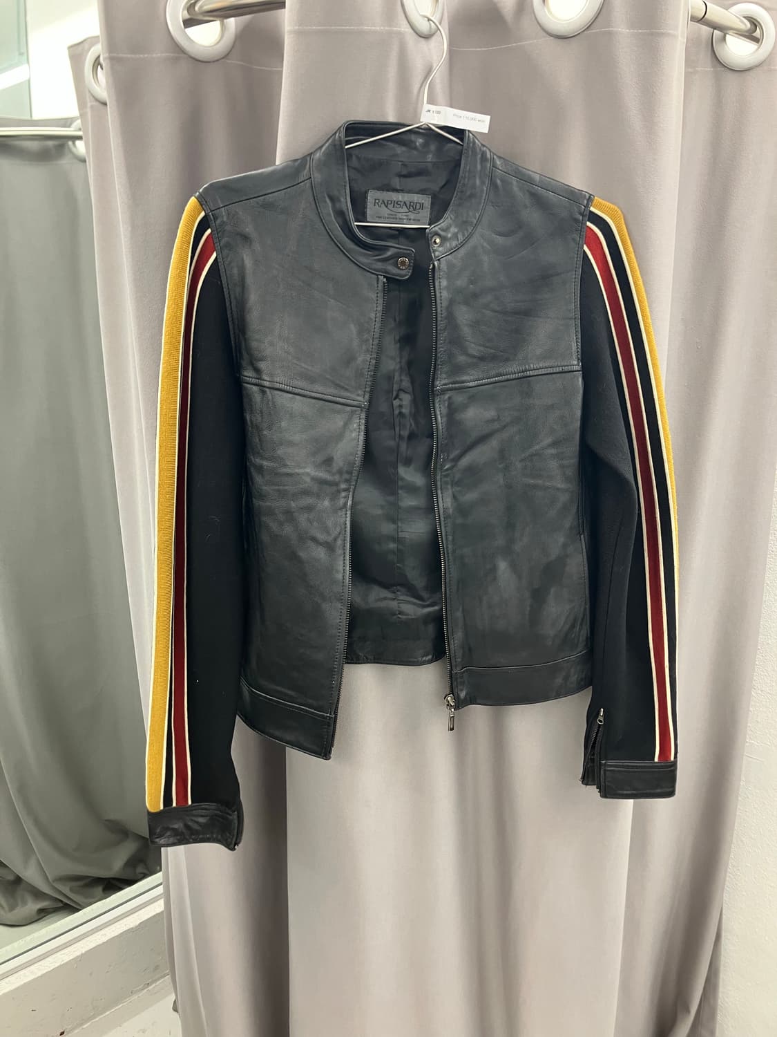 배색 패널 레더 자켓 상품이미지1