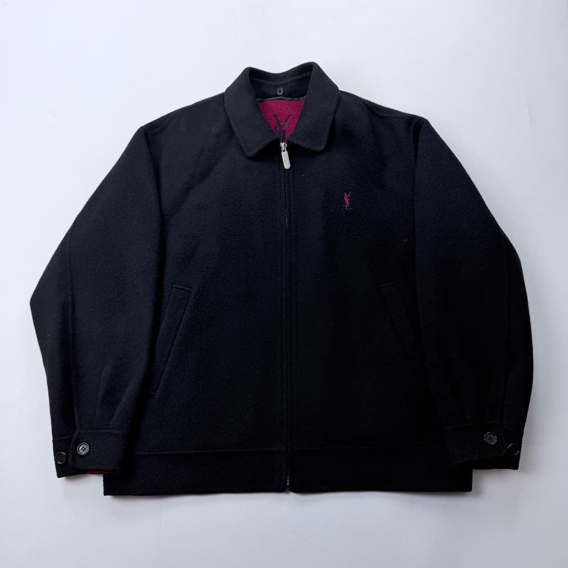 YSL 입생로랑 버건디배색 블랙 울 블루종 자켓 상품이미지1