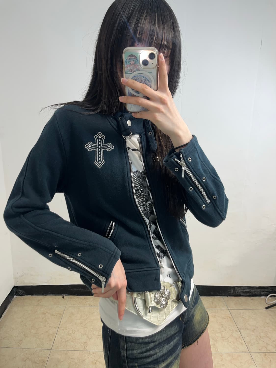 00‘s P2K 네이비 십자가 큐빅 집업 상품이미지3