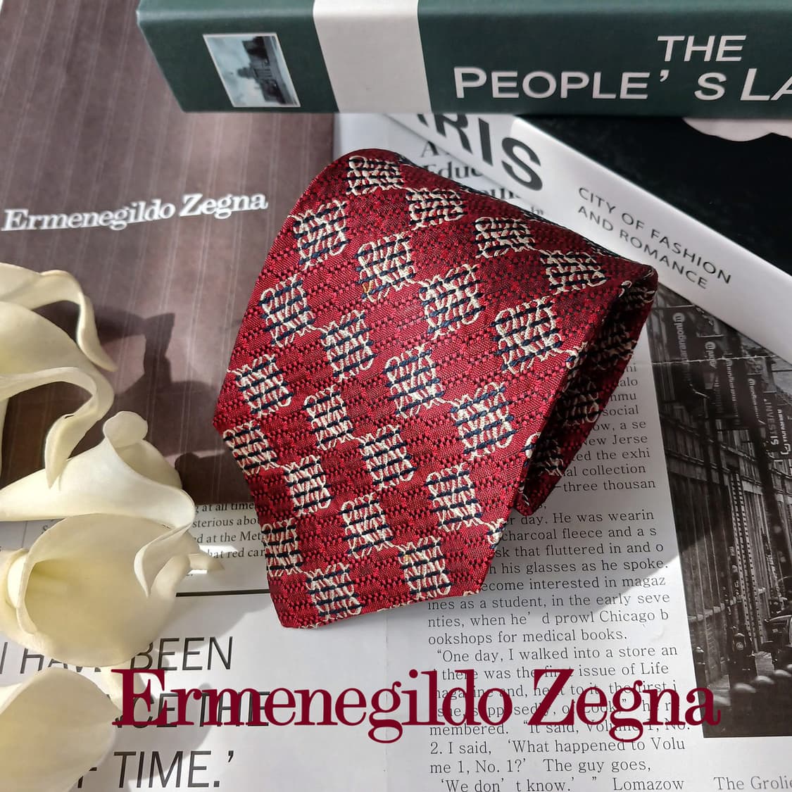 에르메네질도 제냐 레드 자카드 패턴 넥타이 9.5cm A등급 E881
 상품이미지2
