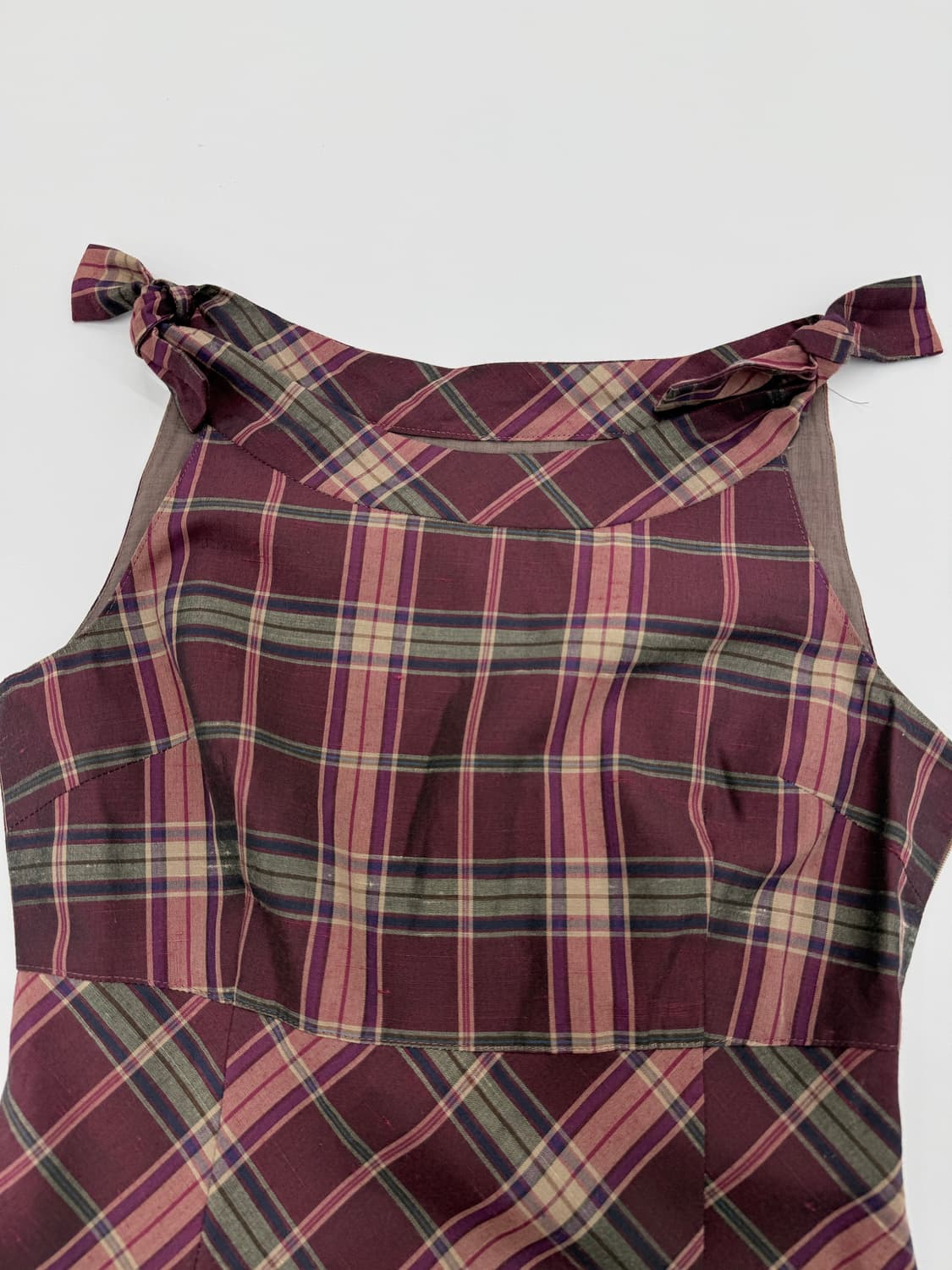 빈티지 핑크 체크 리본 미디 원피스 상품이미지5