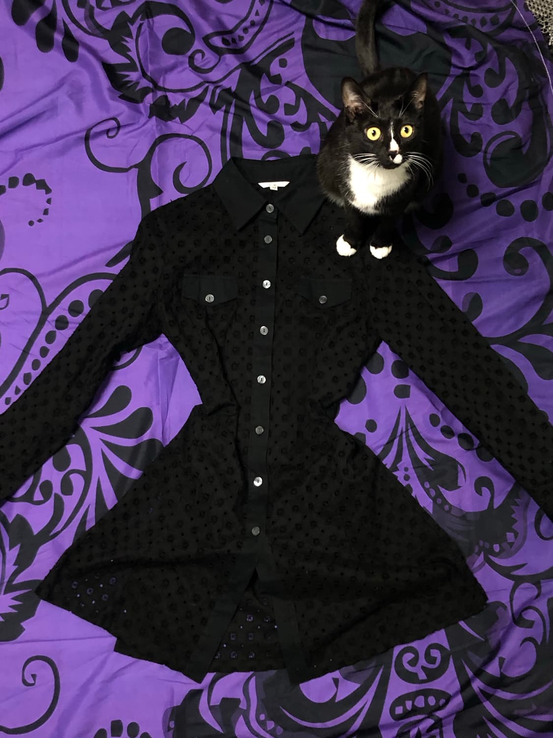 New 완전레어다냥! 대대장템 레이어드 그런지 펀칭 블랙 롱 셔츠원피스 상품이미지3