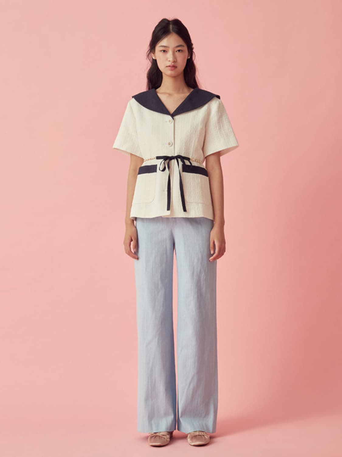 쟈니헤잇재즈 리본 벨티드 트위드 자켓 - 화이트 상품이미지1