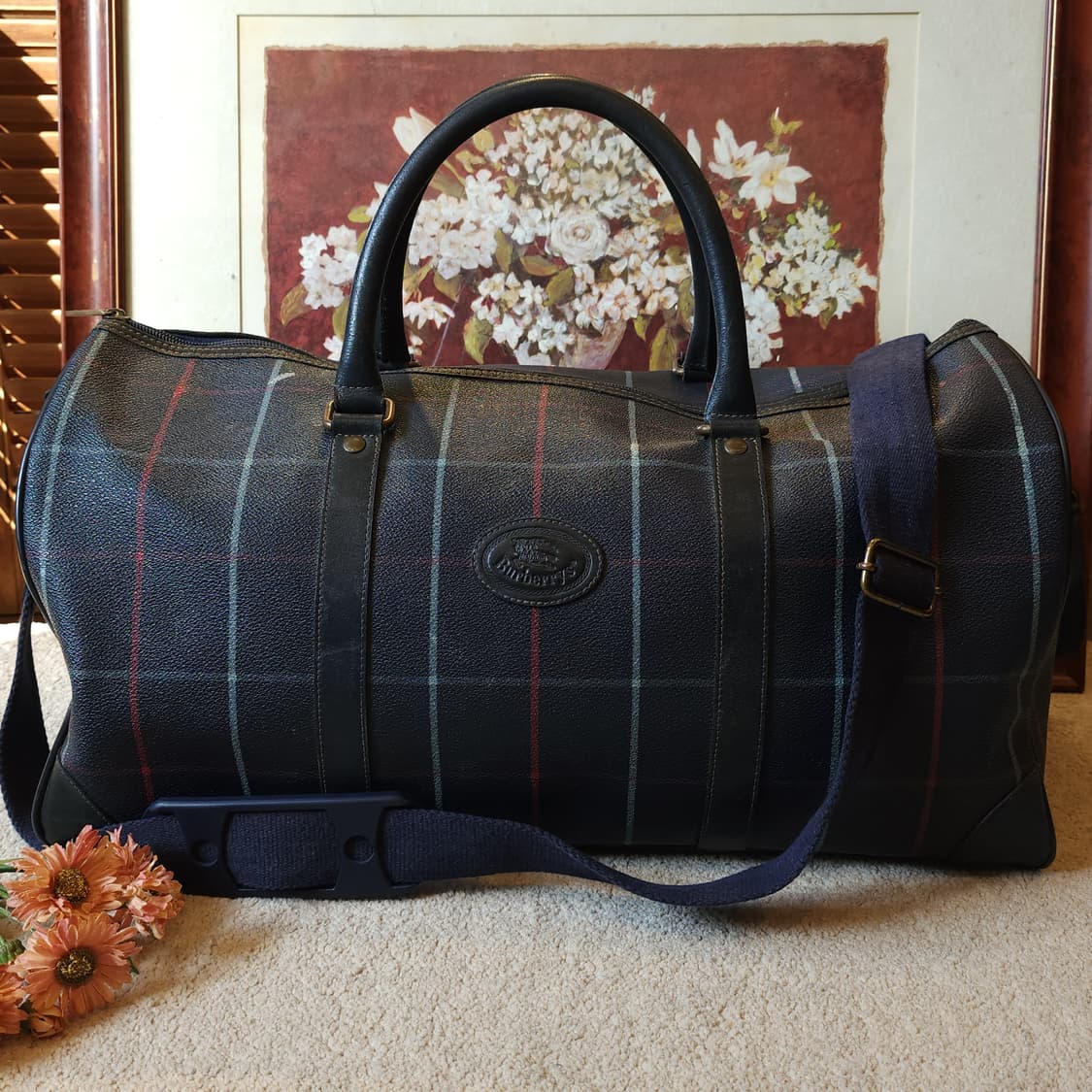 90s 버버리 위크엔드 더플백 잉글랜드 체크 pvc 레더 트레블 백 상품이미지1