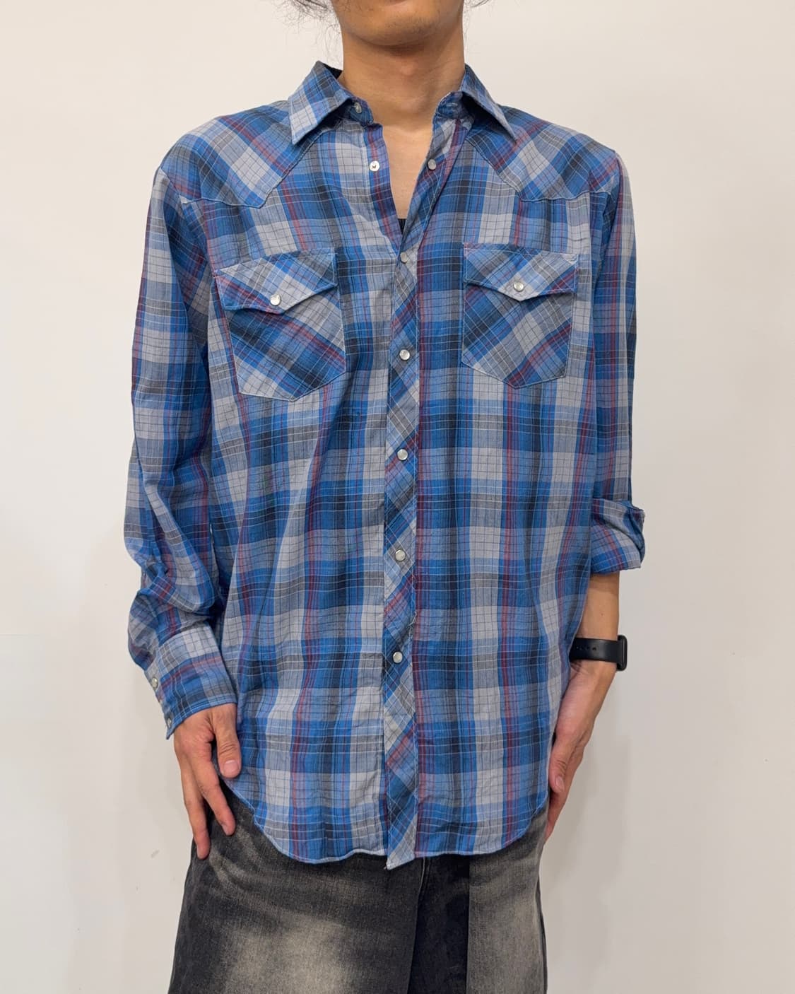 The Westerner 빈티지 웨스턴 셔츠 블루 체크 상품이미지6