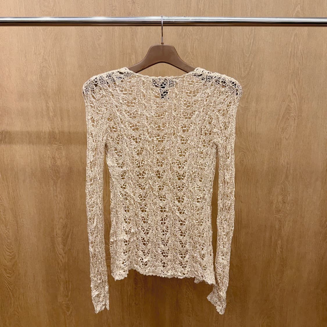 도나카란 뉴욕 레이스 긴팔 니트 시스루 크로셰 가디건 베이지 상품이미지3