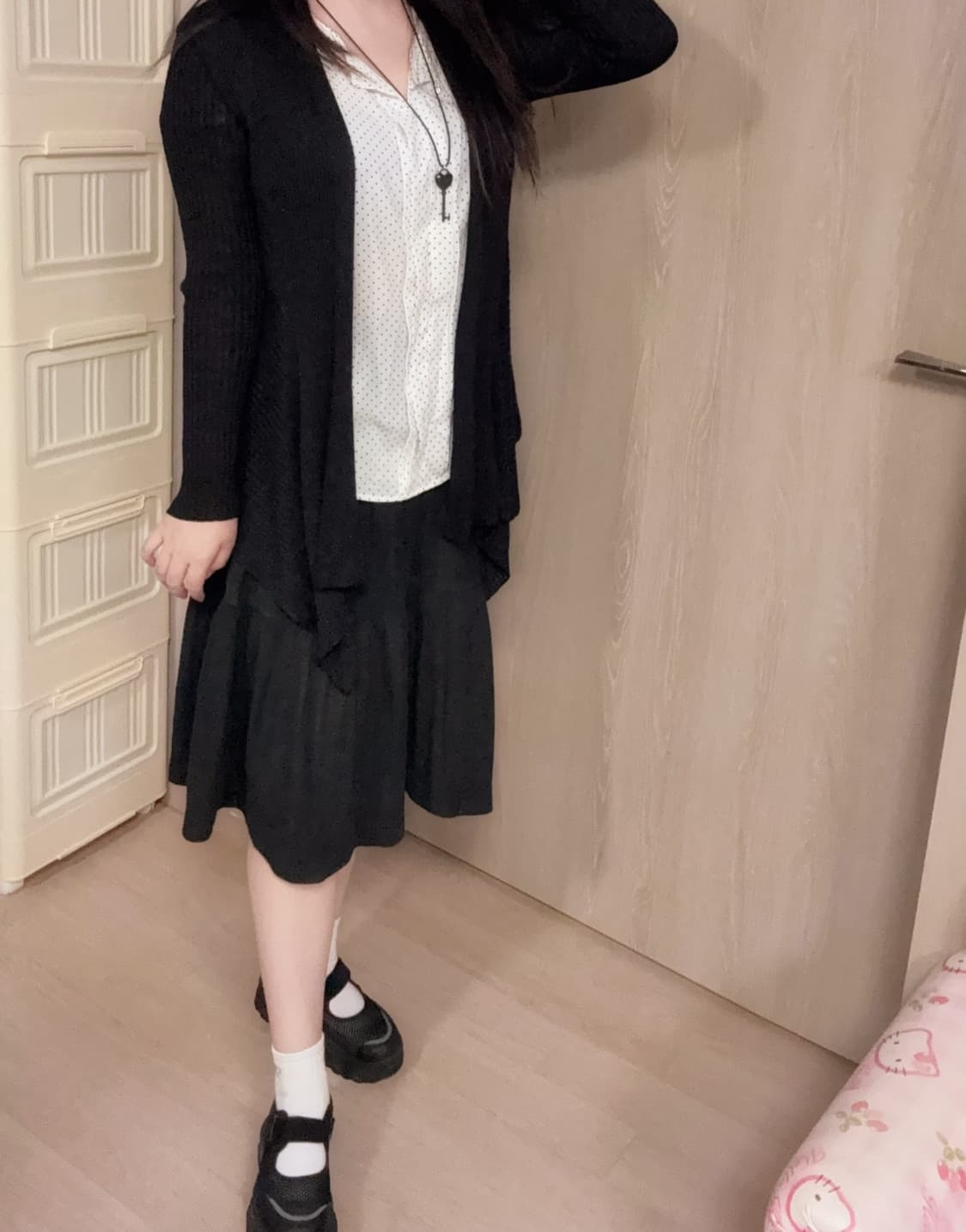 블랙 히메갸루 도트 포인트 약 시스루 프릴 셔츠 캉캉 레이어드 코디세트 상품이미지1