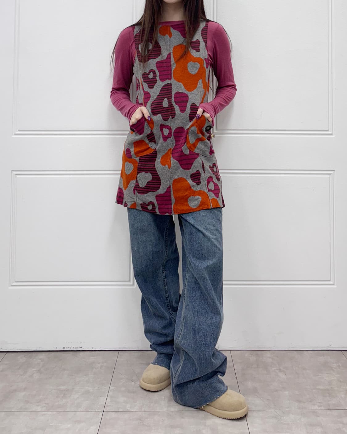 nuovo quaranta 빈티지 컬러 믹스 호피 원피스 상품이미지2