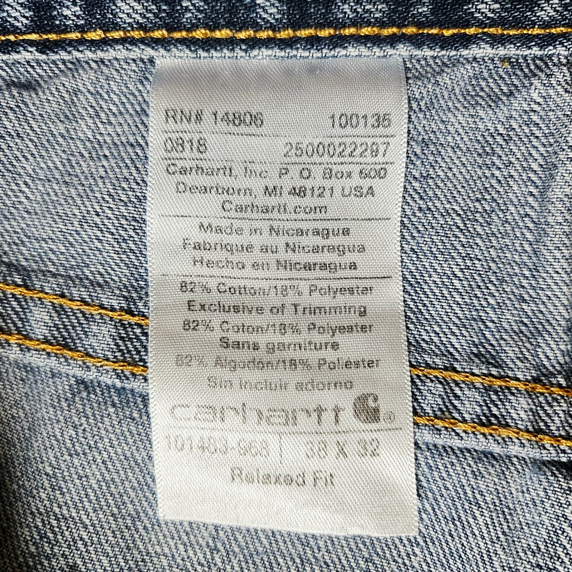 [38X32][칼하트 Carhartt] 릴렉스핏 데님 워크 팬츠 상품이미지7