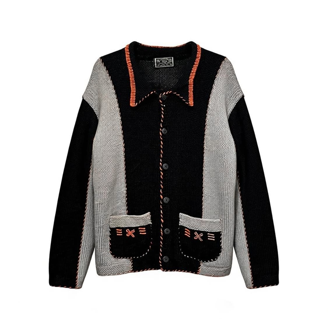 JPN VINTAGE 니트 가디건 카라넥 투포켓 스티치 디테일 블랙 상품이미지1