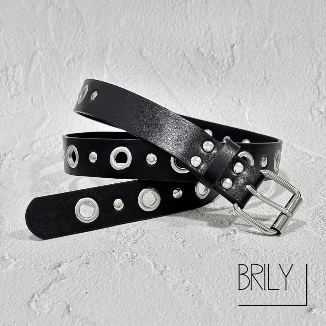 [Unisex] ANDY2 아일렛 티니 스터드 가죽 벨트 블랙 상품이미지7