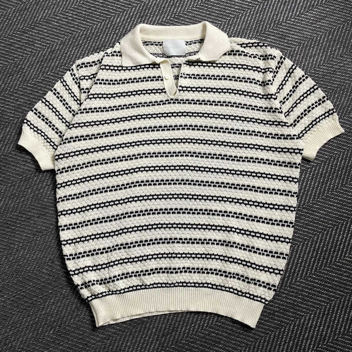 Gentlecover 스트라이프 패턴 오픈 카라 니트 반팔 y 4564 상품이미지2