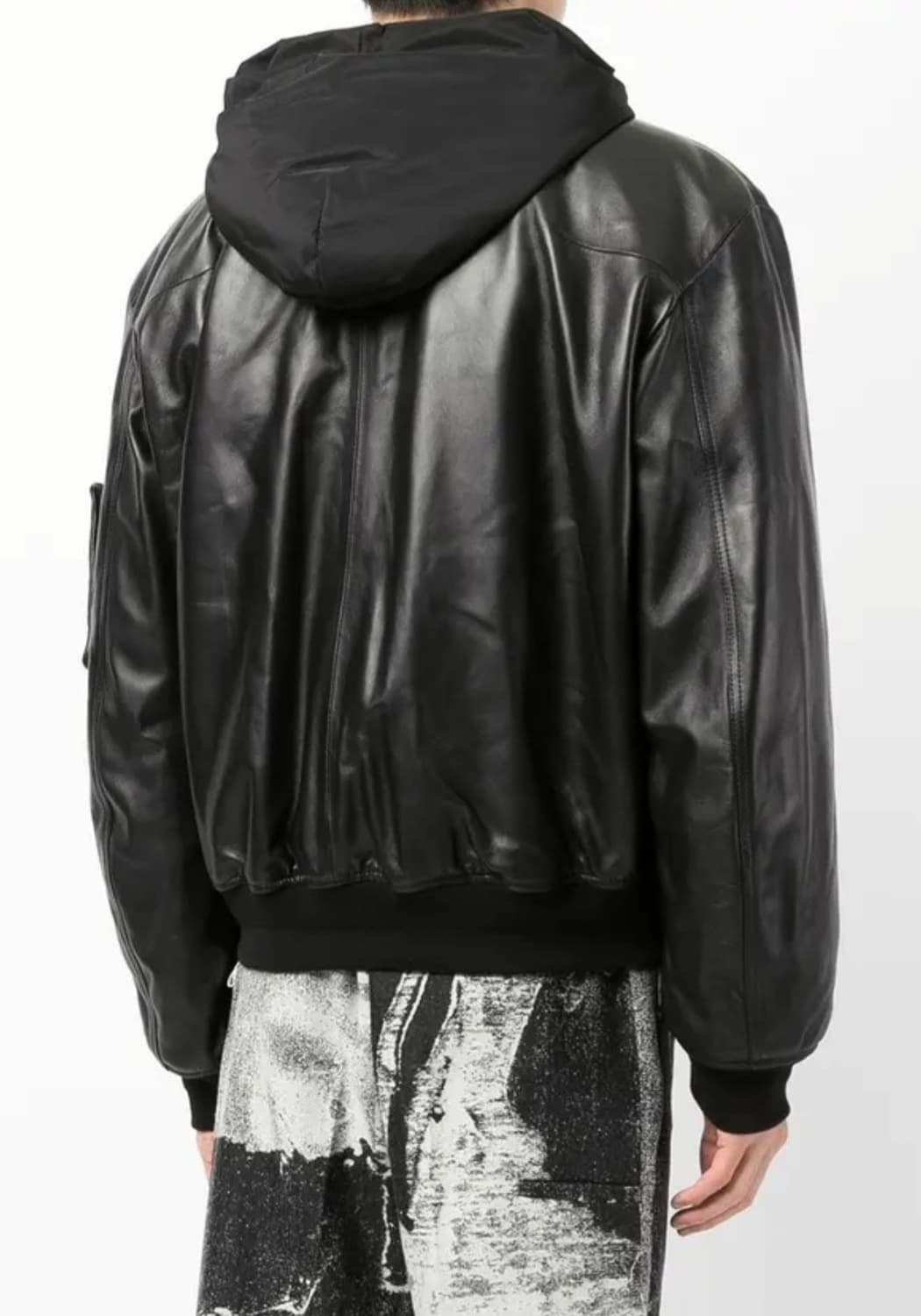 오프화이트 블랙 봄버가죽 후디 자켓 상품이미지4