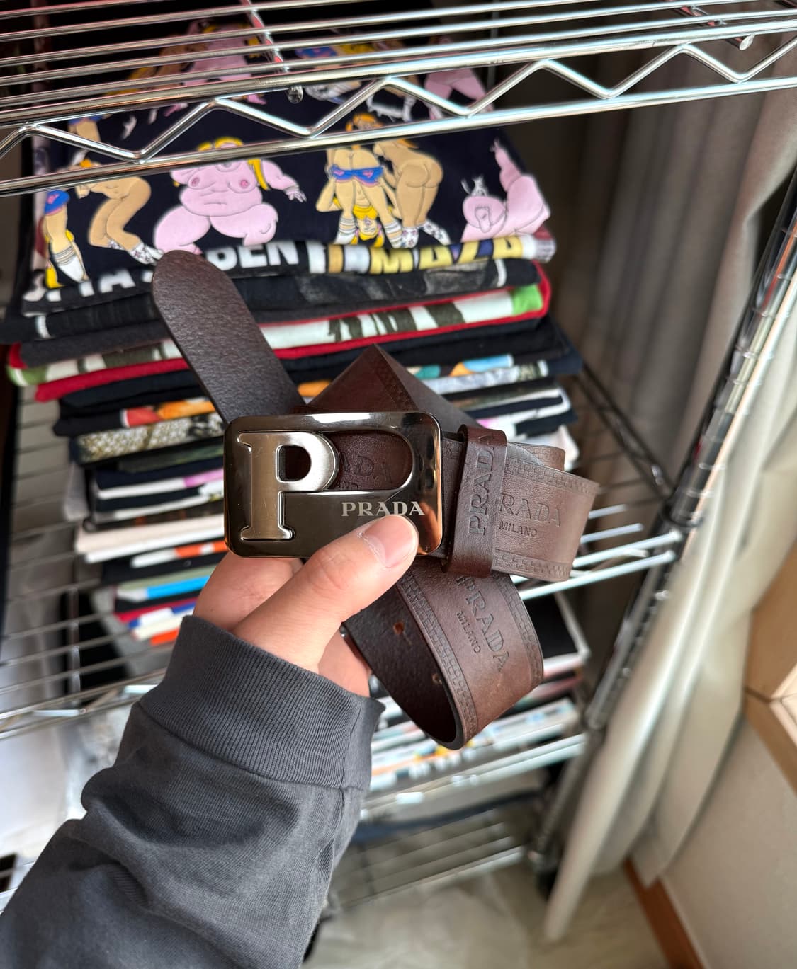 프라다 밀라노 브라운 레더 벨트 상품이미지1