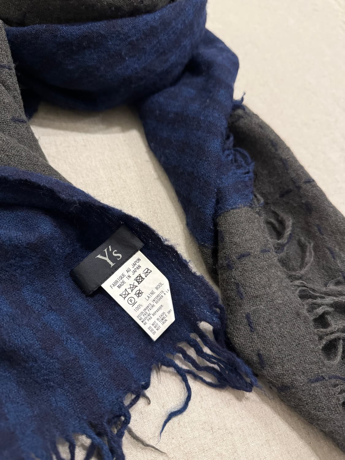 요지야마모토 바이컬러 체크 울 머플러 상품이미지4