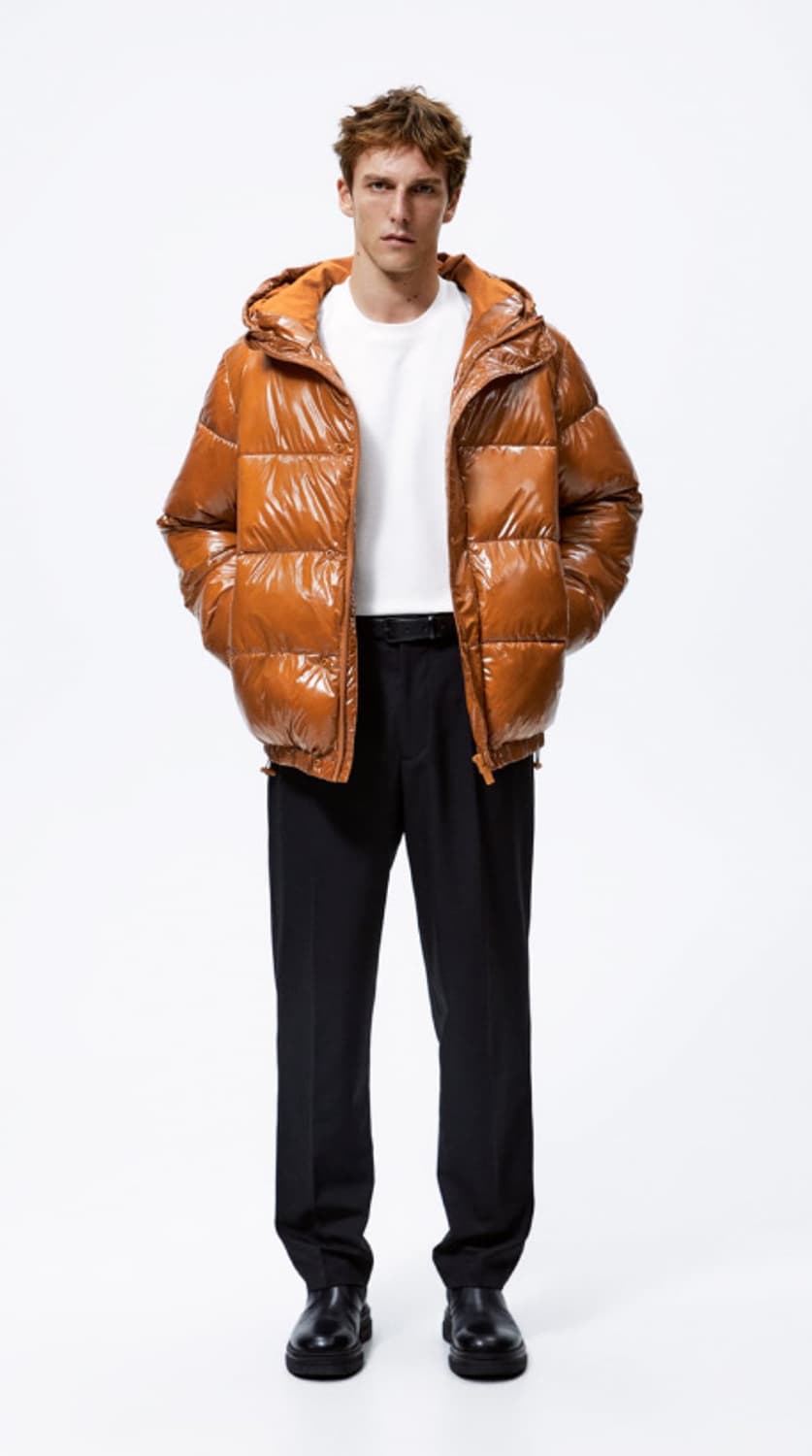 [남자L-XL]자라 다크 오렌지 유광 방수 패딩 상품이미지3
