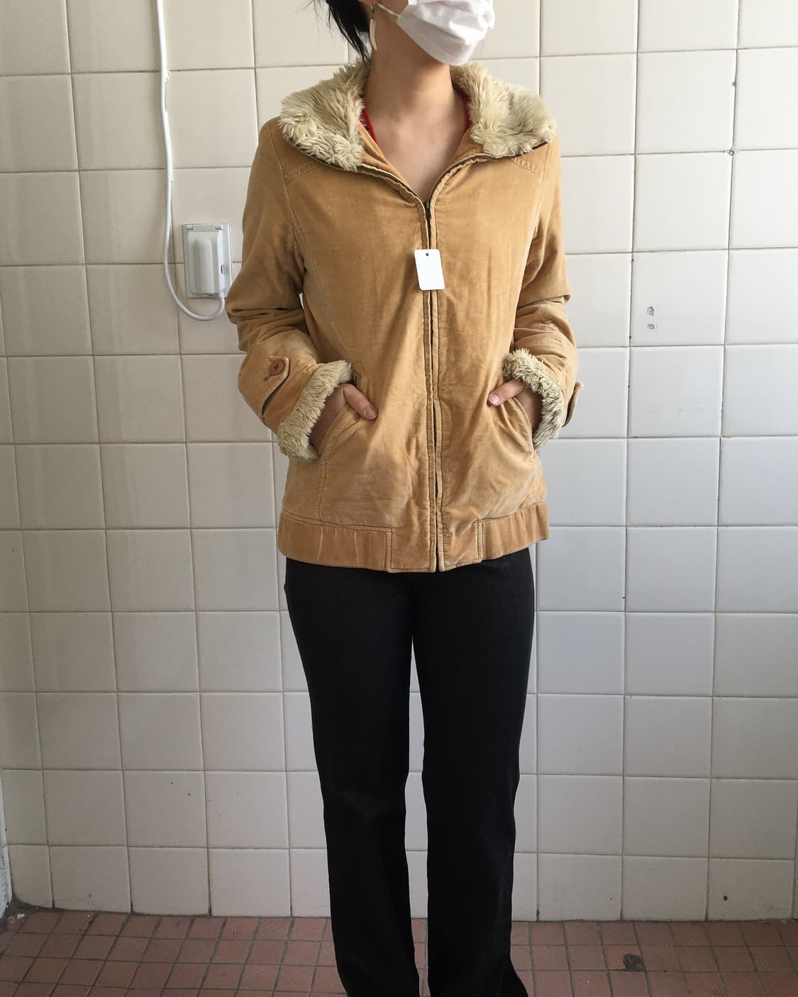 Fake fur collar high neck jacket 상품이미지1