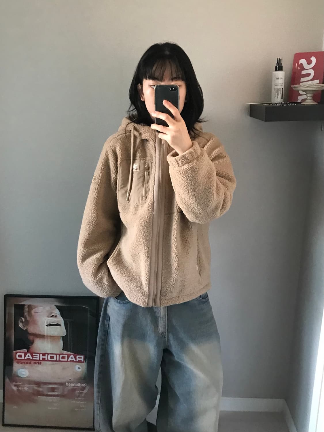 지프 폴라베어 베이지 플리스 후드집업 상품이미지2