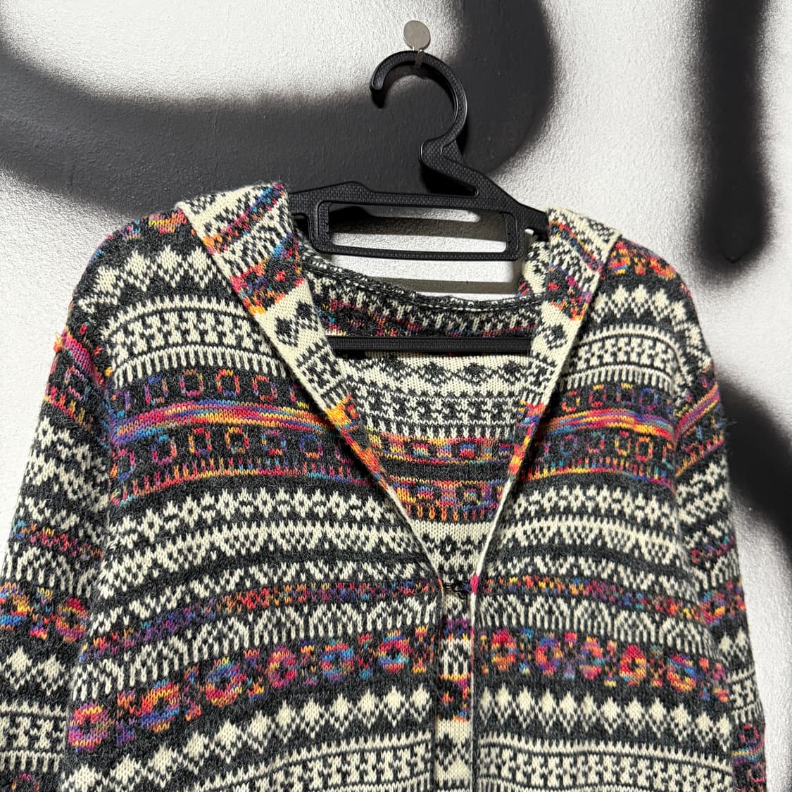 VTG 빈티지 모리 에스닉 보헤미안 패턴 롱 니트 후드 가디건 상품이미지3