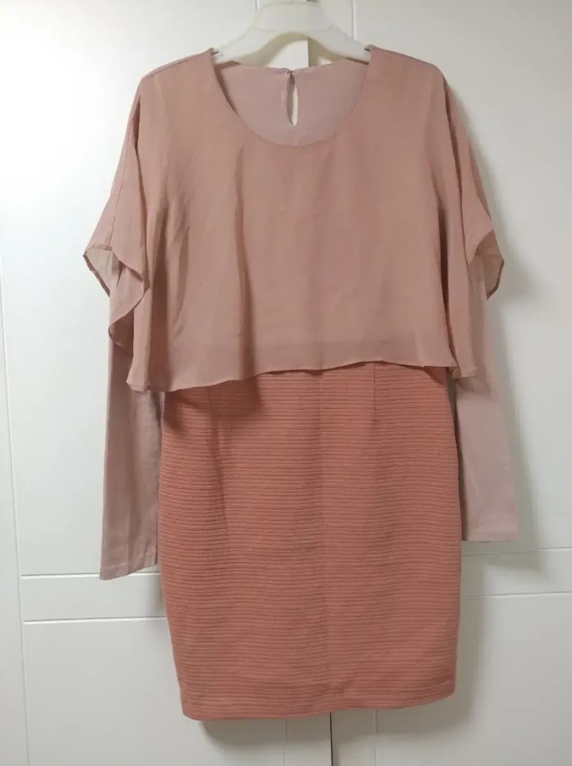 쉬폰 긴팔 h라인 원피스 s 44 55 피치코랄 핑크 상품이미지1