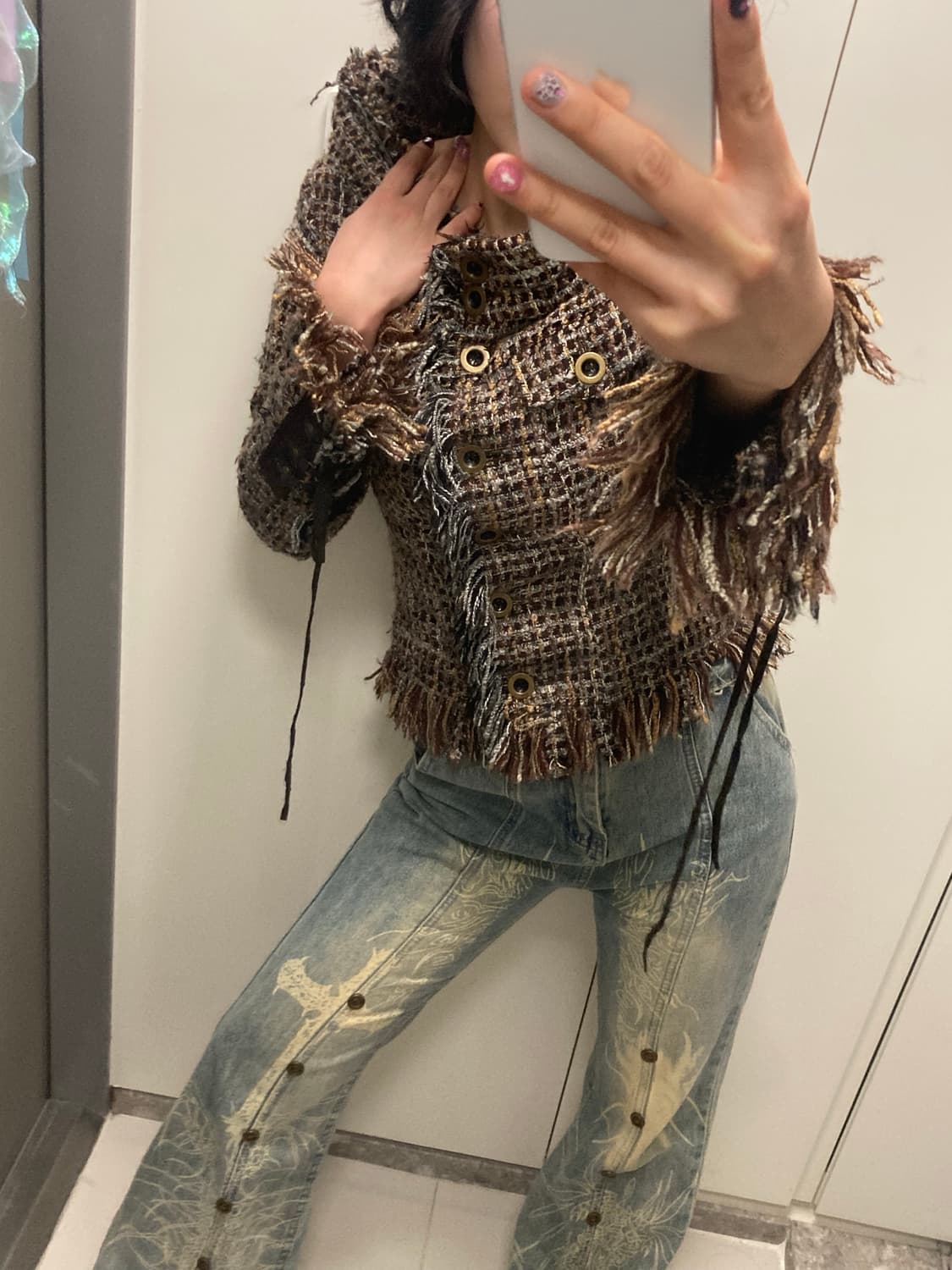 y2k 오리엔탈 에스닉 그런지 웨스턴 자켓 데님팬츠 부츠컷 상품이미지1