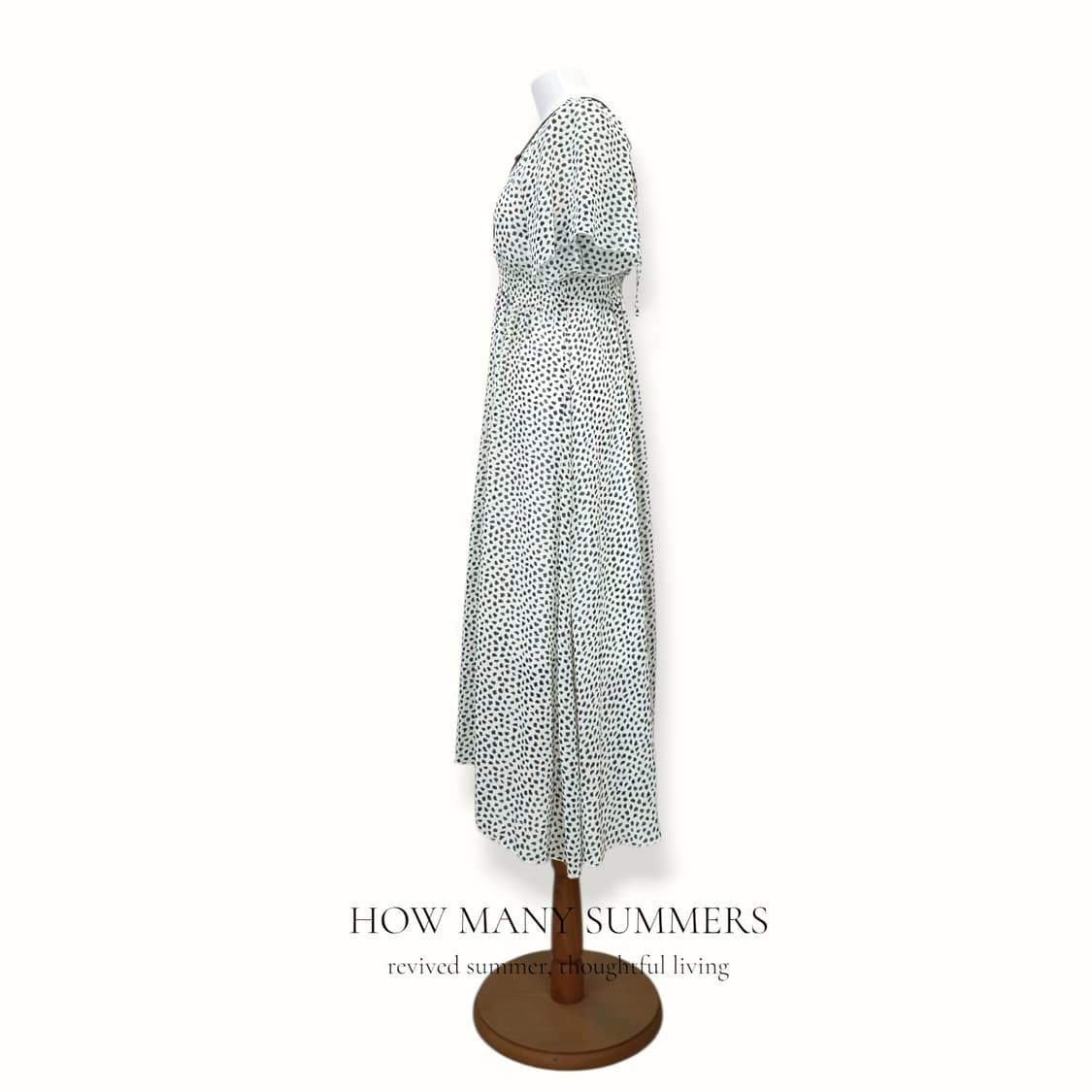 GRL 달마시안 패턴 롱 원피스 M 아이보리 브이넥 밴딩 폴리 상품이미지2
