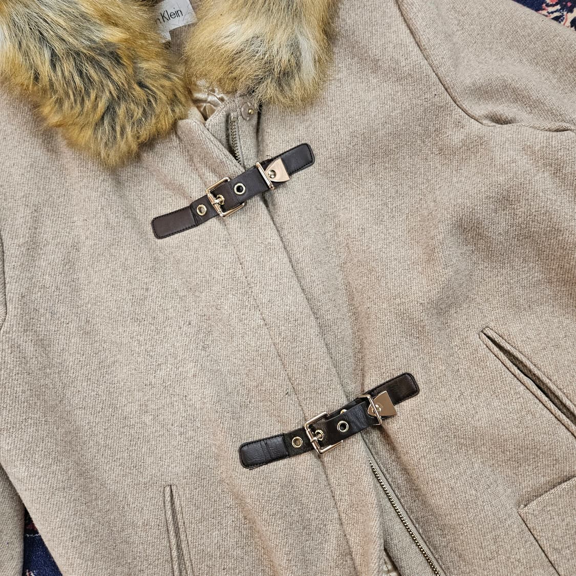 켈빈클라인 울 가죽스트렙 집업 후드 하프 자켓 L size 상품이미지3