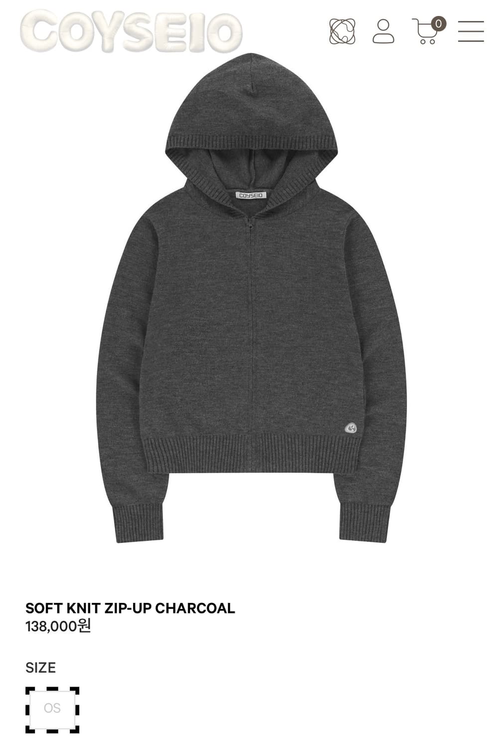코이세이오 소프트 니트 집업 차콜 상품이미지1