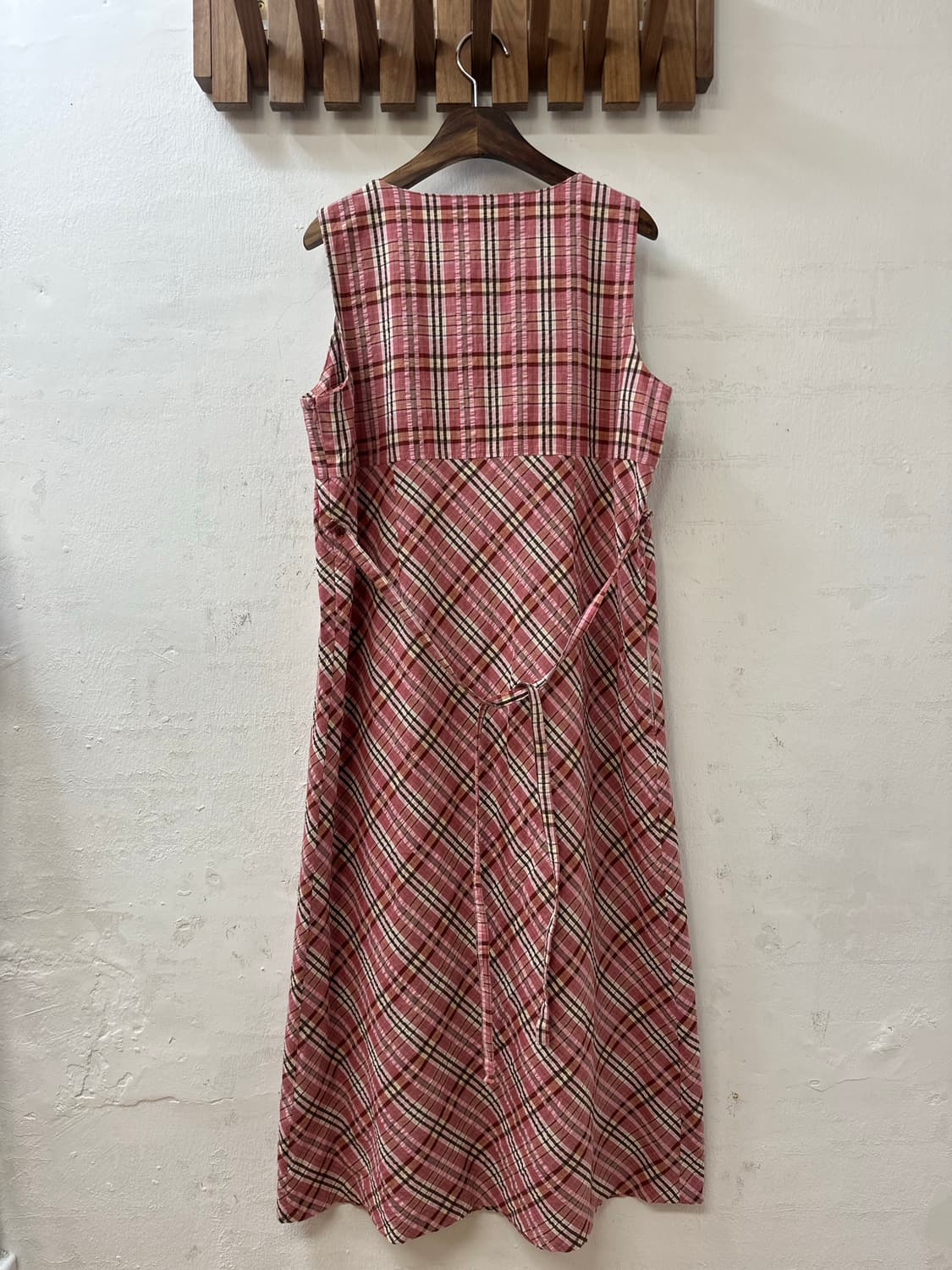 일본빈티지 핑크 체크 시어서커코튼100% 원피스 상품이미지5