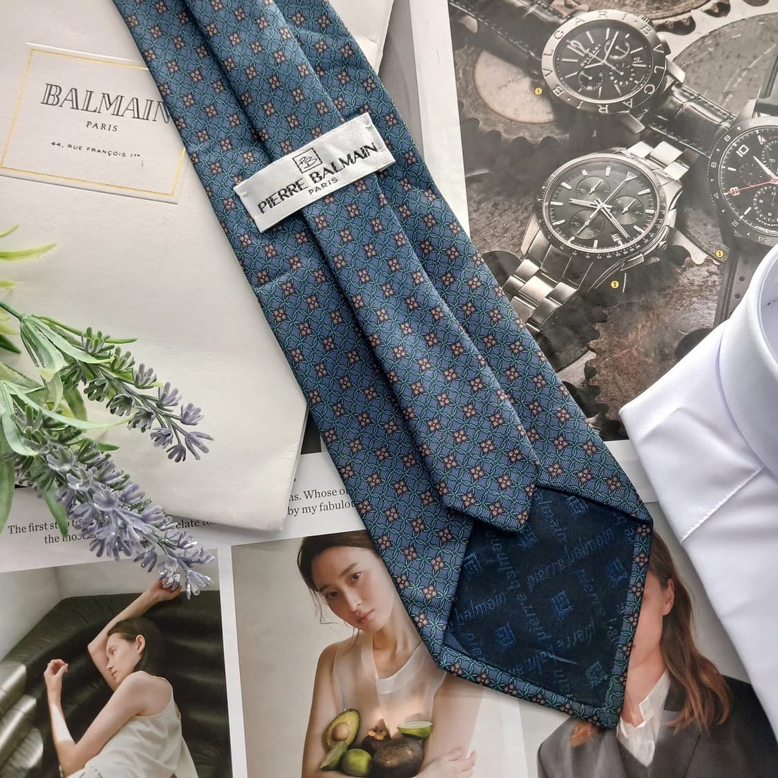 피에르 발망 실크 블루 자카드 넥타이 9.2cm B등급 A18660 상품이미지3