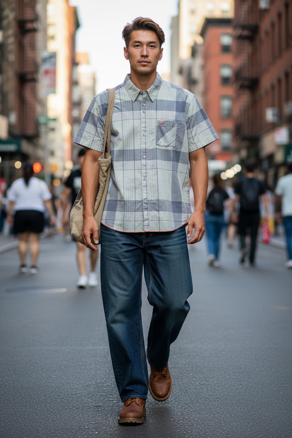 [2XL] 디젤 반팔 체크 셔츠 그레이 블루 파이핑 코튼 디테일 상품이미지2