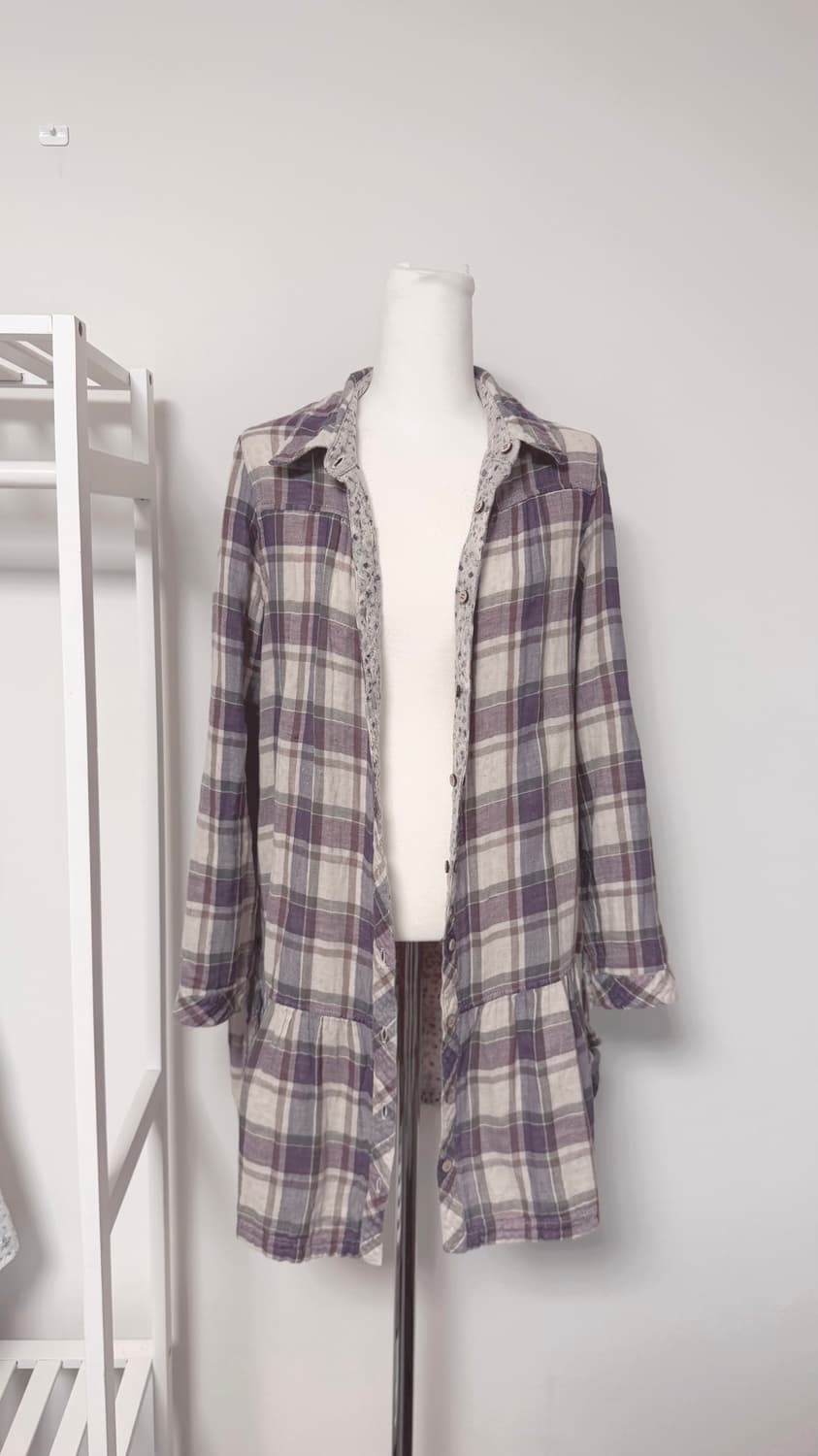 일본빈티지 대대장 모리걸 보라체크 플라워 리버시블 셔츠 겸 원피스 상품이미지2