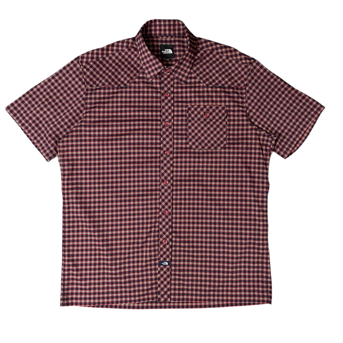 노스페이스 레드 블루 그린 체크 배색 원포켓 폴리 반팔 셔츠105 상품이미지1