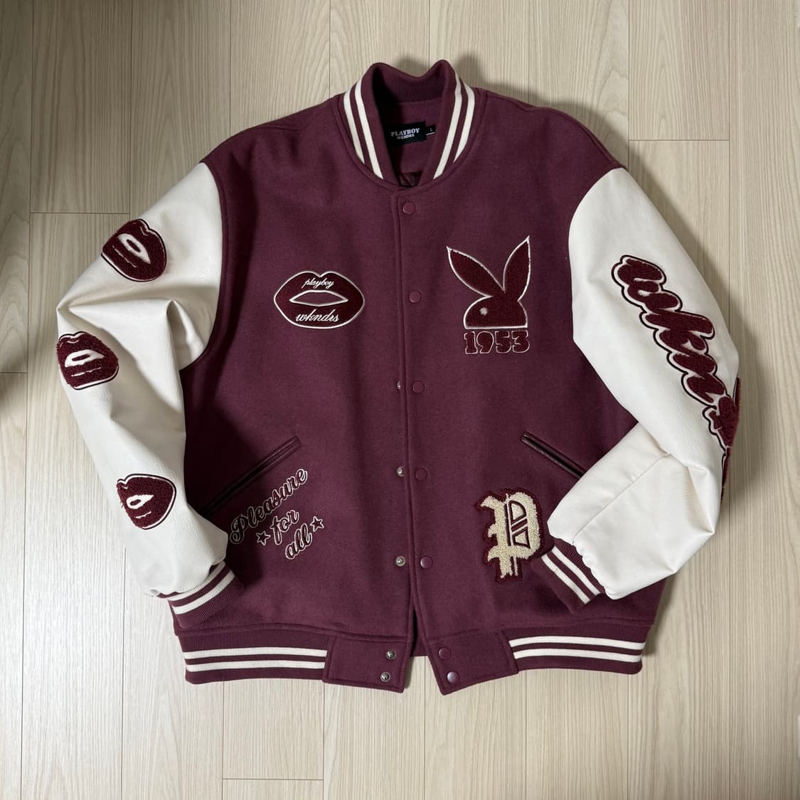 위캔더스 X 플레이보이 버니 걸 바시티 자켓 핑크 L 상품이미지2