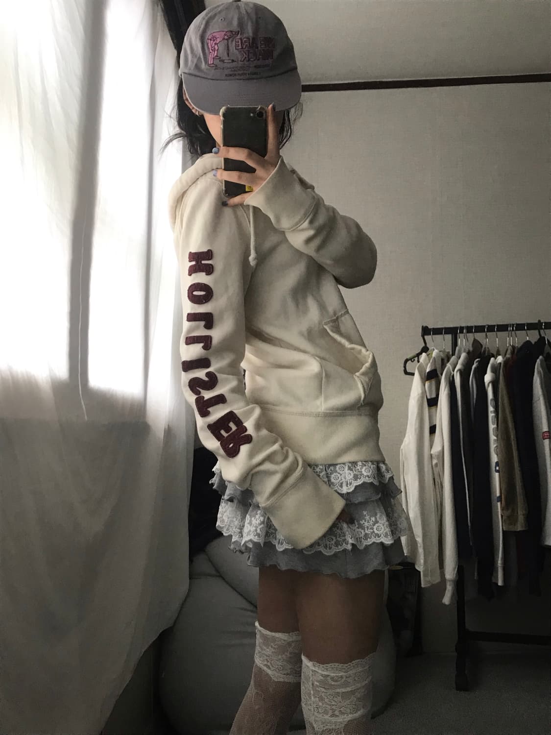홀리스터 아이보리 버건디 후드집업 상품이미지5