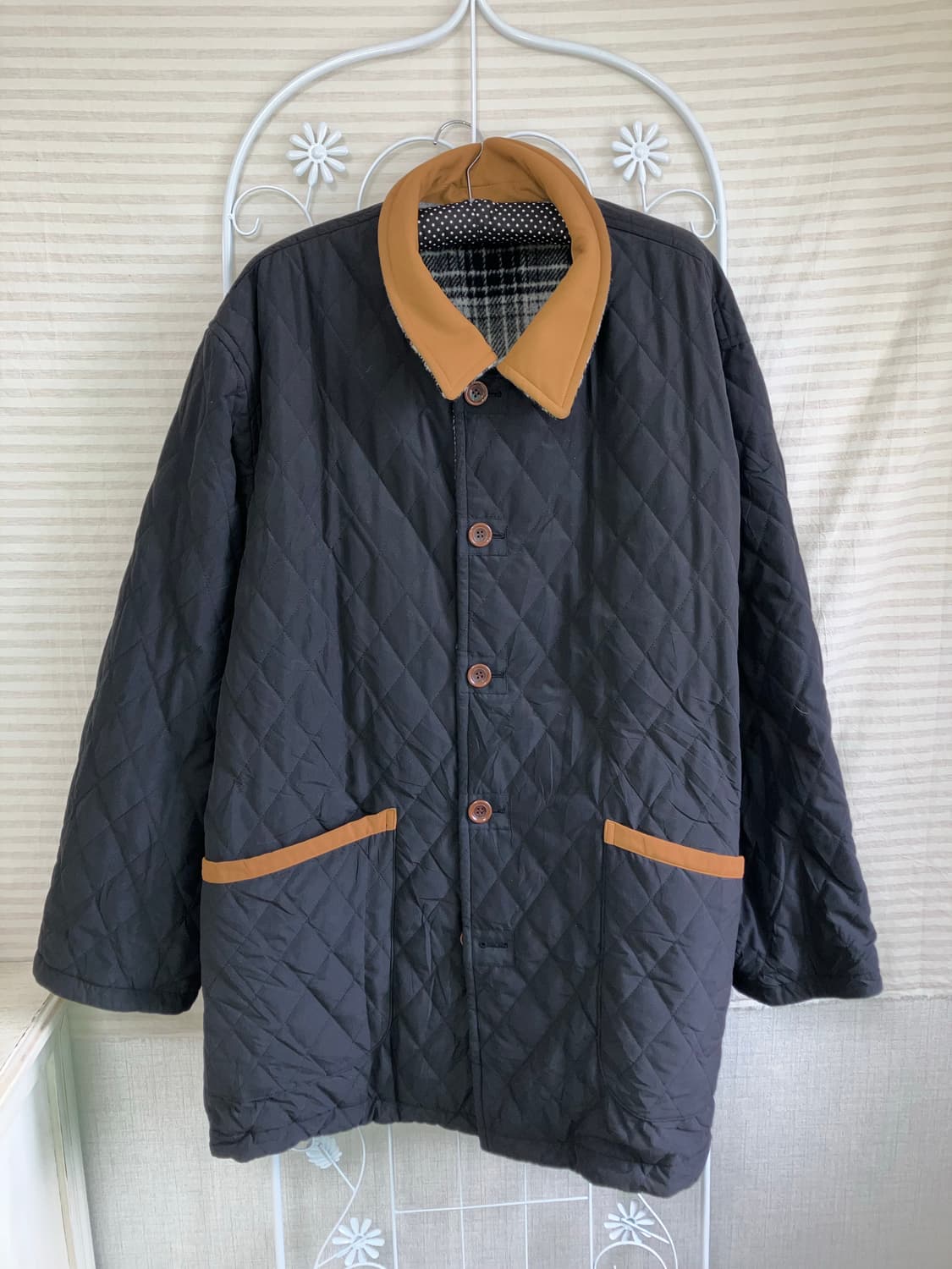 빈티지 블랙 채크 리버시블 코트 y2k 스트릿 갸루 펑키 일본빈티지506 상품이미지3