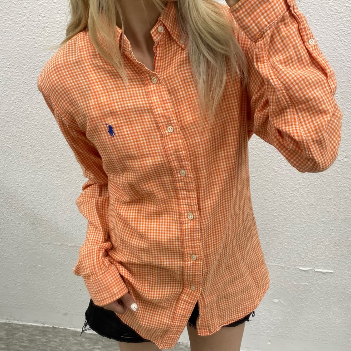 폴로 랄프로렌 블루포니 린넨 오렌지 셔츠 S 상품이미지1