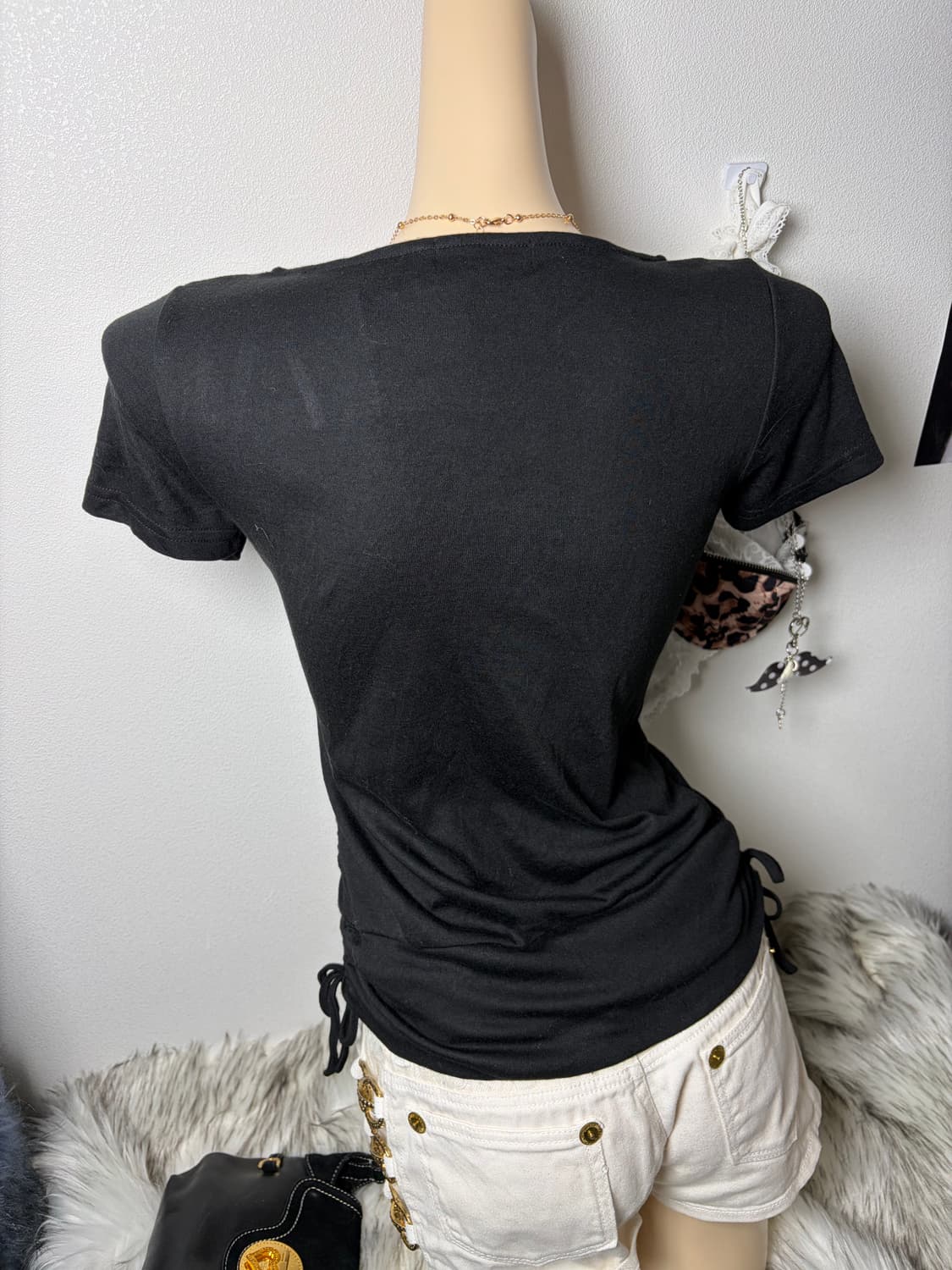 갸루 체인 레이어드 블라우스 반팔티 상품이미지4