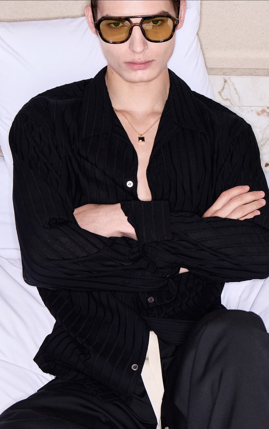 세비지 오픈카라 스트라이프 블랙셔츠 XL 판매 상품이미지1