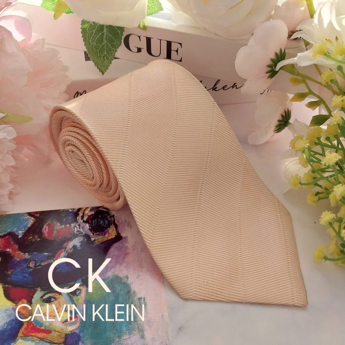 캘빈클라인 실크 살구빛옐로우 텍스처 넥타이 8.7cm A+등급 K1388 상품이미지1