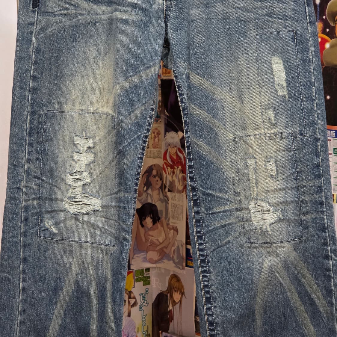 빈티지 자수 워싱 데미지 와이드 팬츠 상품이미지4