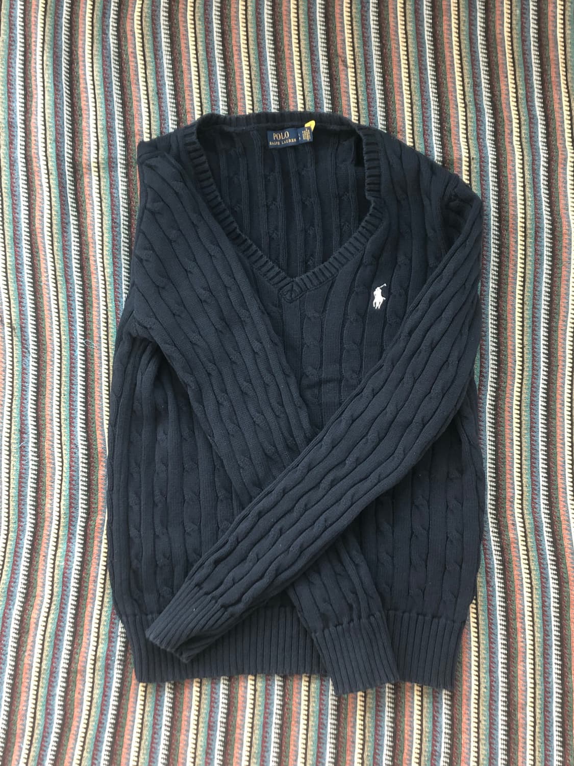 폴로 케이블니트 V넥 네이비 상품이미지1