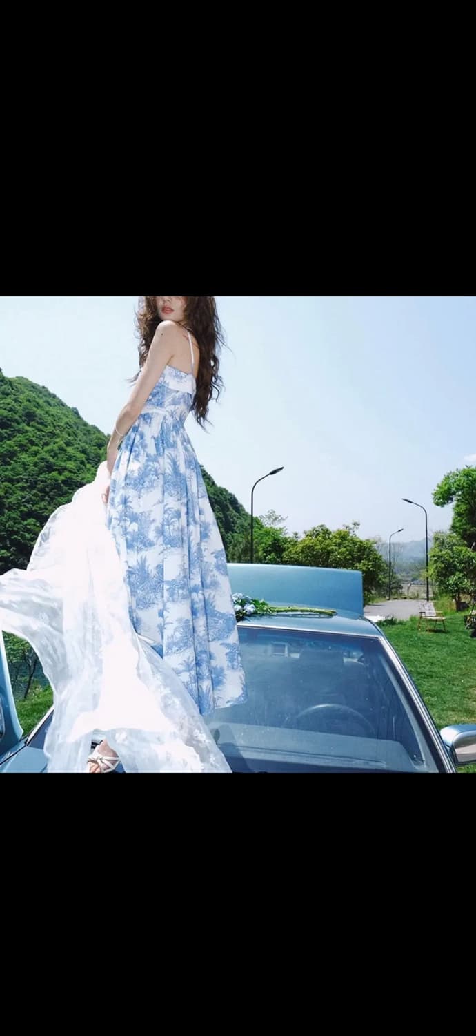 M사이즈)신스덴 블루 포레스트 나시원피스 디오르플로랄원피스휴양지여름원피스 상품이미지4