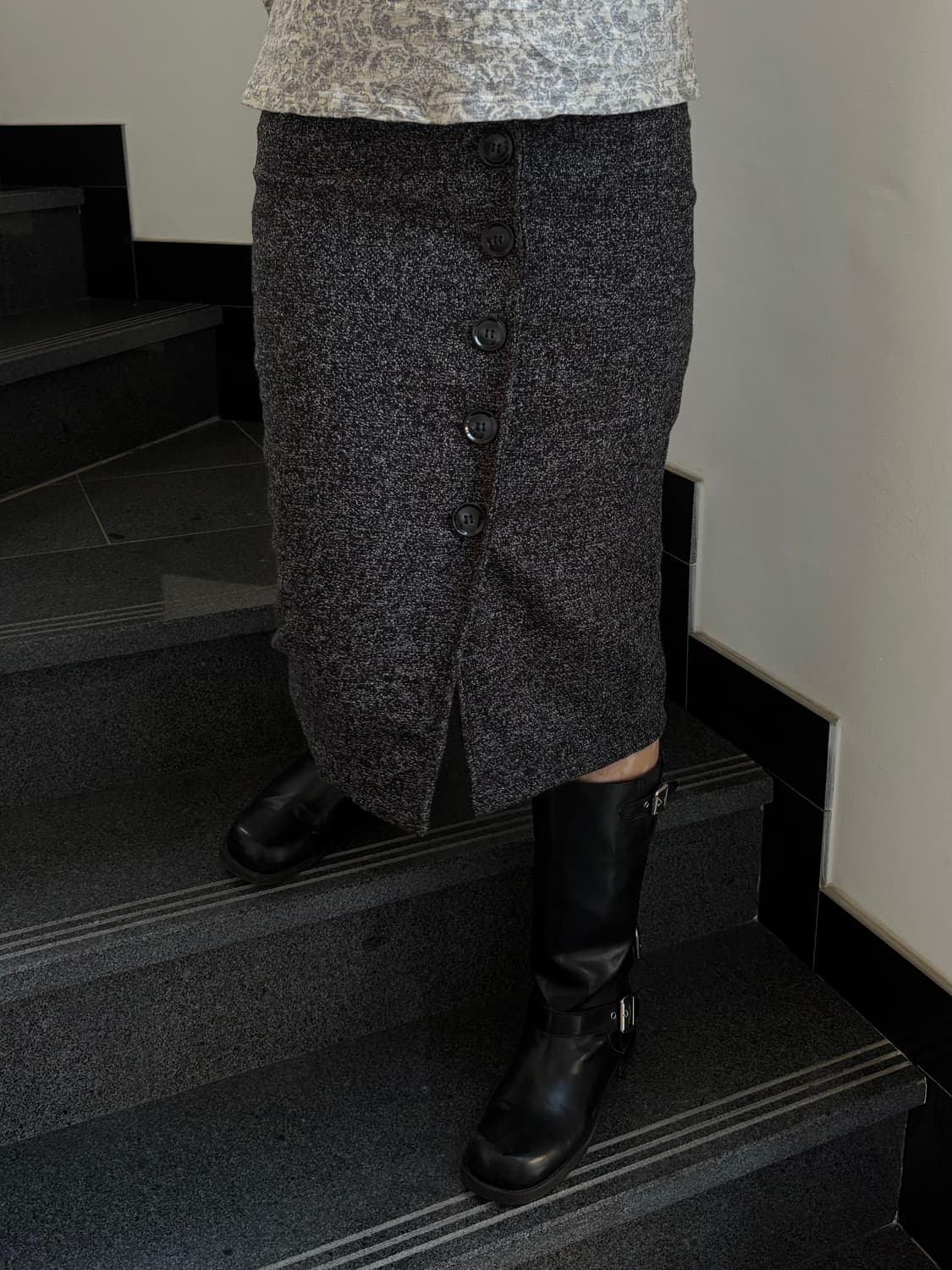 블랙&그레이 보카시 버튼 스커트 상품이미지2